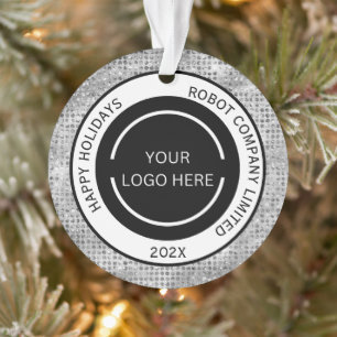 Simple Company Logo and Name Silver  Ornament