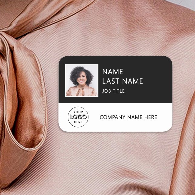 Simple Company Logo Black Employee Photo Name Tag (Creator Uploaded)