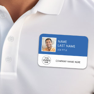 Simple Company Logo Blue Employee Photo Name Tag