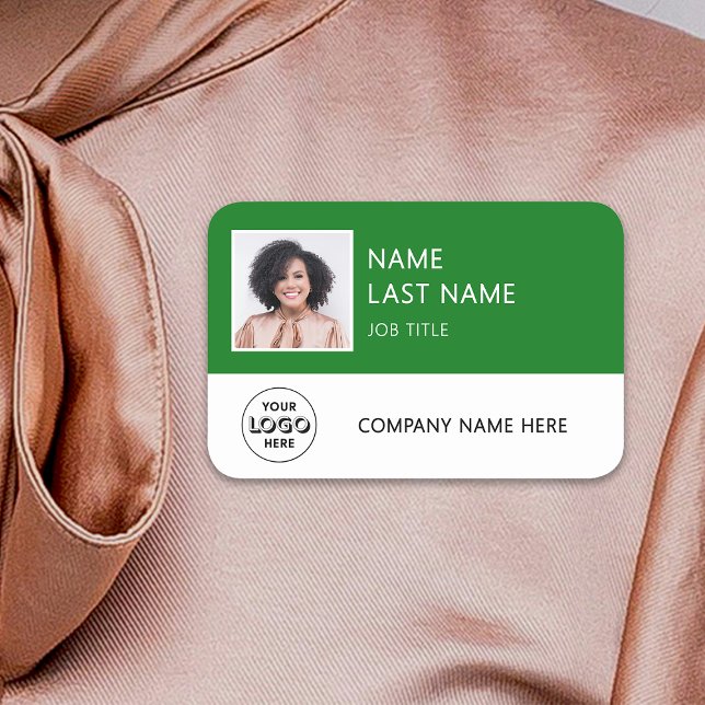 Simple Company Logo Green Employee Photo Name Tag (Creator Uploaded)