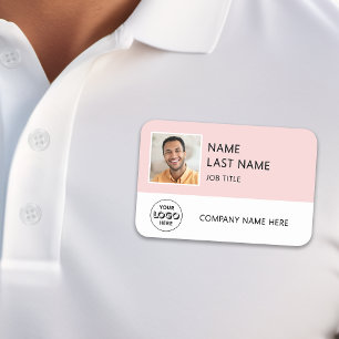 Simple Company Logo Pink Employee Photo Name Tag