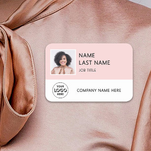Simple Company Logo Pink Employee Photo Name Tag