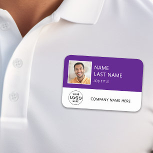 Simple Company Logo Purple Employee Photo Name Tag