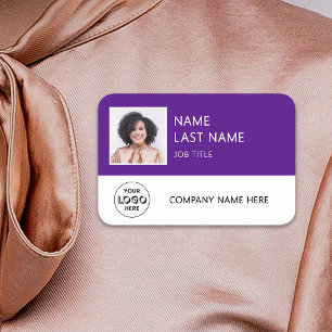 Simple Company Logo Purple Employee Photo Name Tag