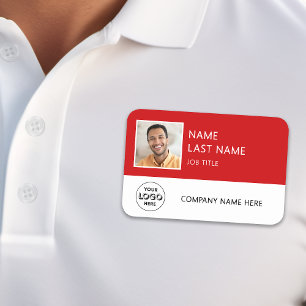 Simple Company Logo Red Employee Photo Name Tag