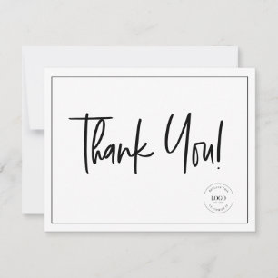 Simple Company Logo Social Black White Thank You Card