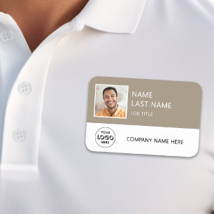 Simple Company Logo Tan Employee Photo Name Tag