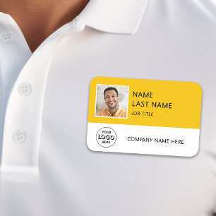 Simple Company Logo Yellow Employee Photo Name Tag