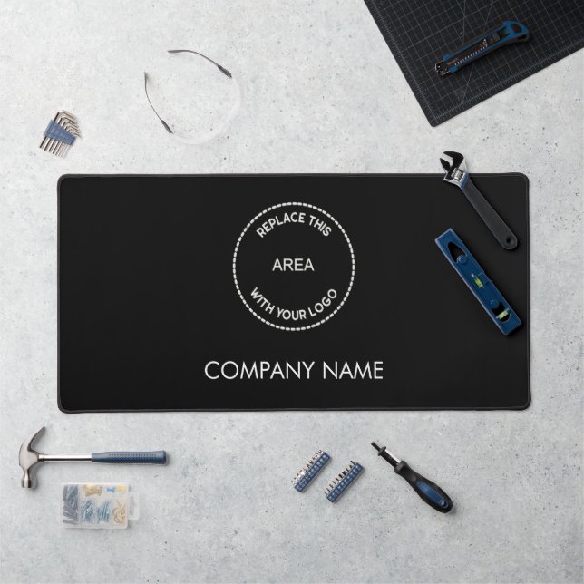 Simple Company Name and Logo Black Desk Mat (Workstation)