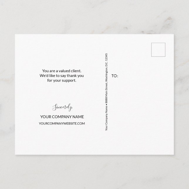 Simple Company Name blue and white Script Postcard (Back)