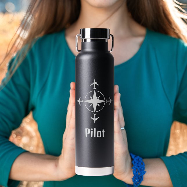 Simple Compass and Aeroplane for Pilot,Personalise Water Bottle (Creator Uploaded)
