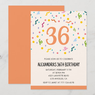 Simple Confetti 36th birthday invitations Modern