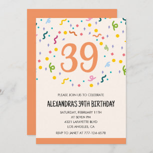 Simple Confetti 39th birthday invitations Modern