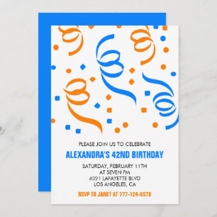 Simple Confetti 42nd birthday invitations Blue