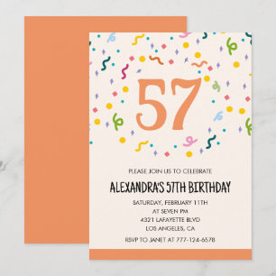 Simple Confetti 57th birthday invitations Modern