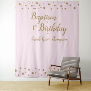 Simple Confetti Pink Baptism and 1st birthday Tapestry