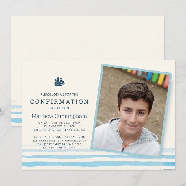 Simple Confirmation | Boy Invitation (Front/Back)