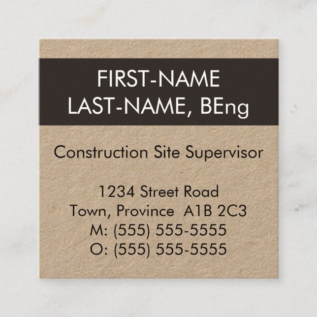 Simple Construction Site Supervisor Business Card (Front)