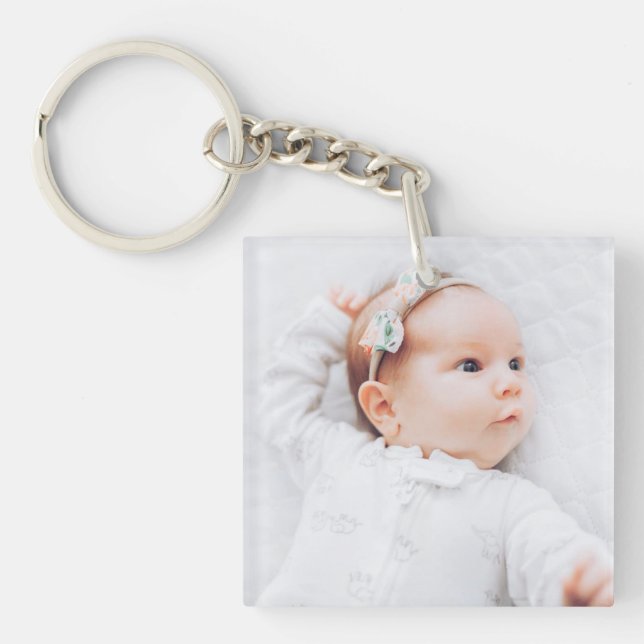 Simple Contemporary Baby Photo And Info Key Ring (Front)