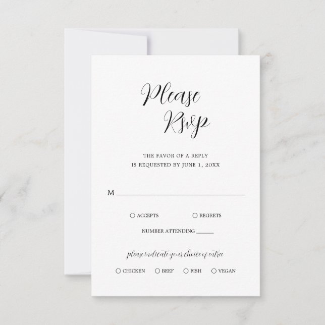 Simple Contemporary Black and White Modern Wedding RSVP Card (Front)