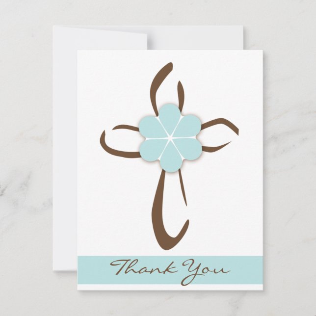 Simple Contemporary Cross with Blue Flower Note Card (Front)