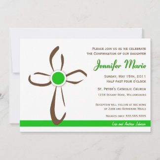 Simple Contemporary Cross with Green Invitation