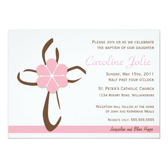 Simple Contemporary Cross with Pink Flower Card