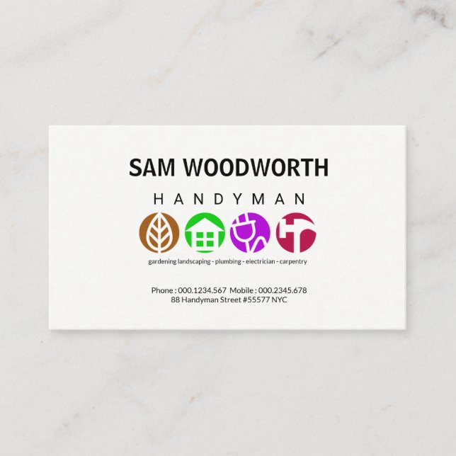 Simple Contemporary Handyman Placard Signage Logos Business Card (Front)