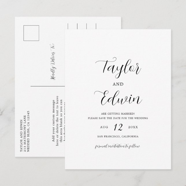 Simple Contemporary Modern Wedding Save The Date Announcement Postcard (Front/Back)