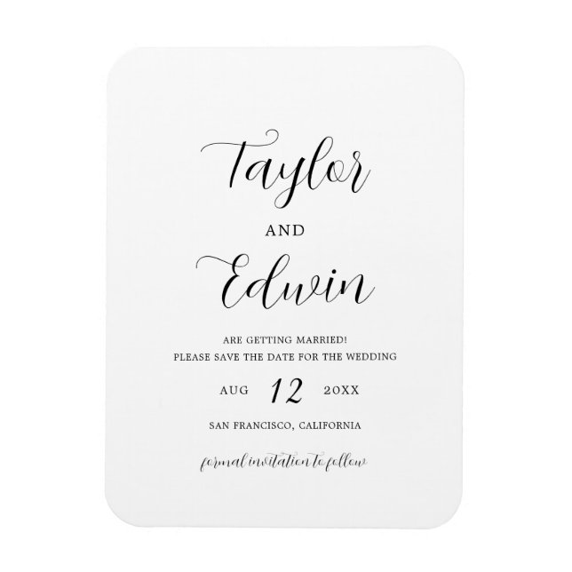 Simple Contemporary Modern Wedding Save The Date Magnet (Vertical)