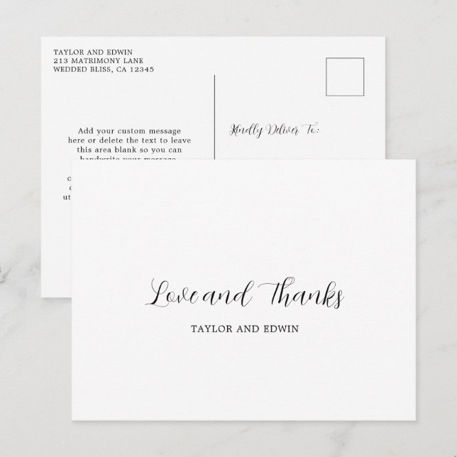Simple Contemporary Modern Wedding Thank You Postcard (Front/Back)