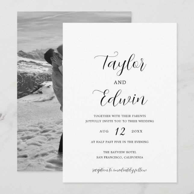 Simple Contemporary Photo Modern Wedding Invitation (Front/Back)