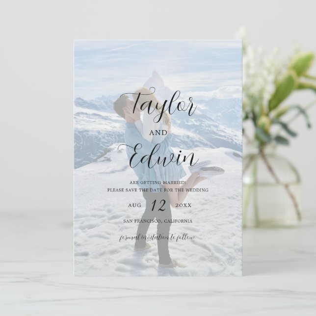 Simple Contemporary Photo Modern Wedding Save The Date (Standing Front)