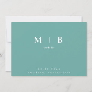 Simple Contemporary Turquoise Monogram  Save The Date
