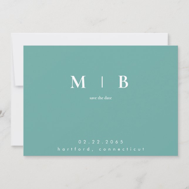 Simple Contemporary Turquoise Monogram  Save The Date (Front)
