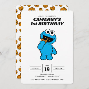 Simple Cookie Monster 1st Birthday  Invitation