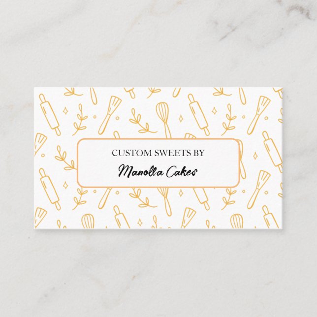 Simple cooking baking utensils pattern baker business card (Front)