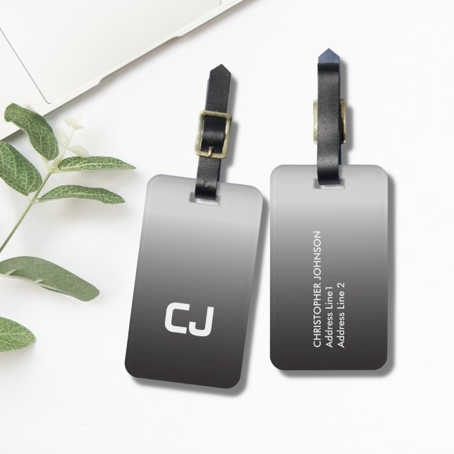 Simple Cool Grey White Monogram Luggage Tag (Creator Uploaded)