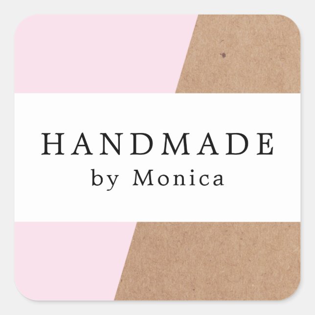 Simple Cool Rose Kraft White Stripe Handmade Text Square Sticker (Front)