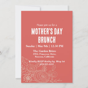 Simple Coral Floral Mother's Day Brunch Invitation