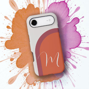 Simple Coral Magenta Pink Arches with Monogram