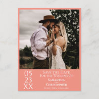 Simple Coral or Salmon Wedding Save the Date Photo