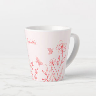 simple coral pink botanical latte mug