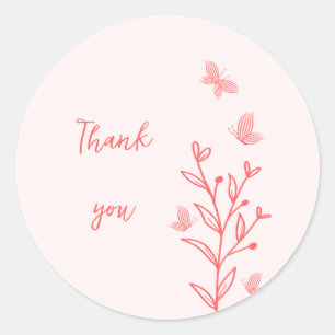simple coral pink botanical wedding classic round sticker