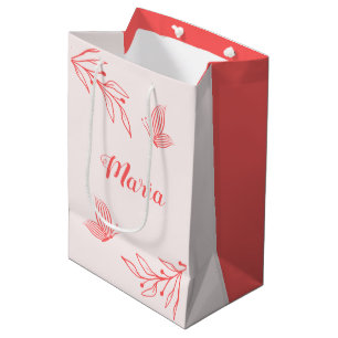 simple coral pink botanical wedding large gift bag
