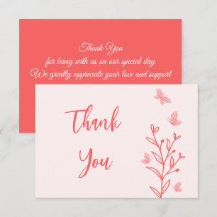 Simple coral pink floral wedding thank you card