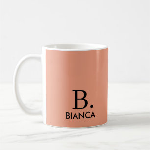 Simple coral pink minimalist monogram coffee mug