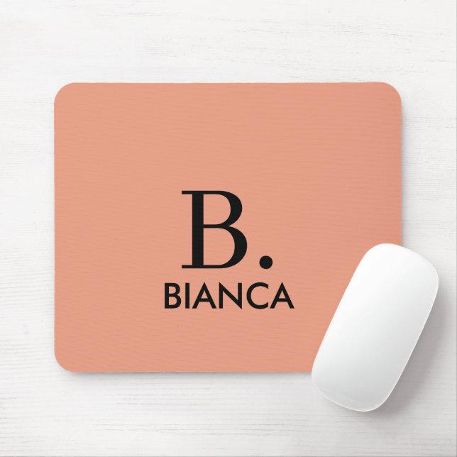 Simple coral pink minimalist monogram mouse mat (With Mouse)
