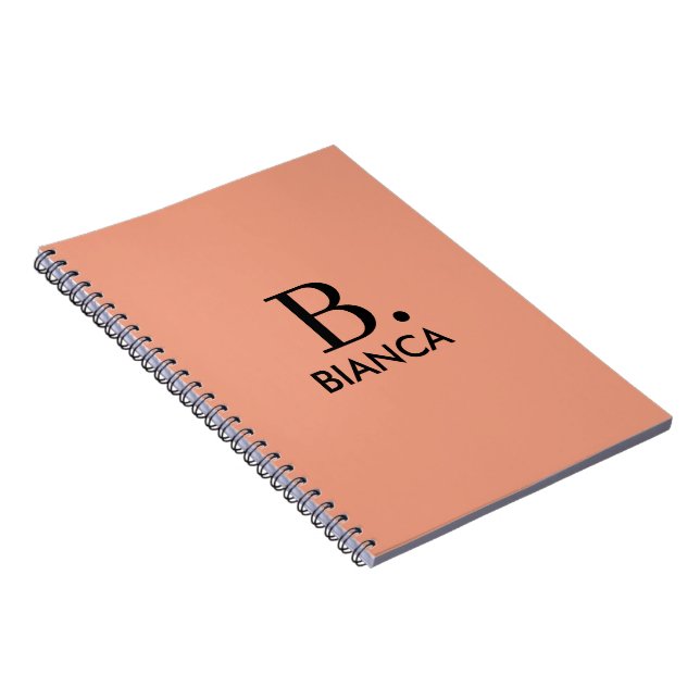 Simple coral pink minimalist monogram notebook (Right Side)
