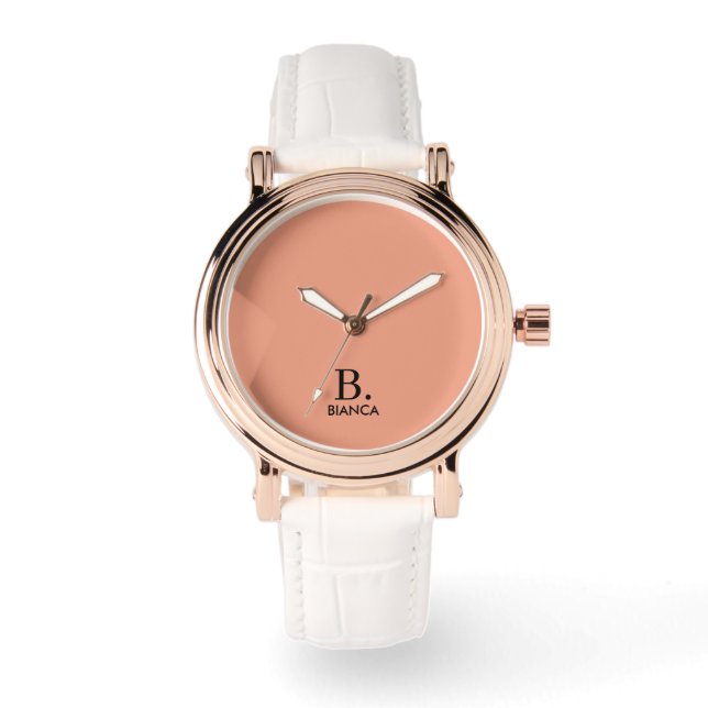 Simple coral pink minimalist monogram watch (Front)